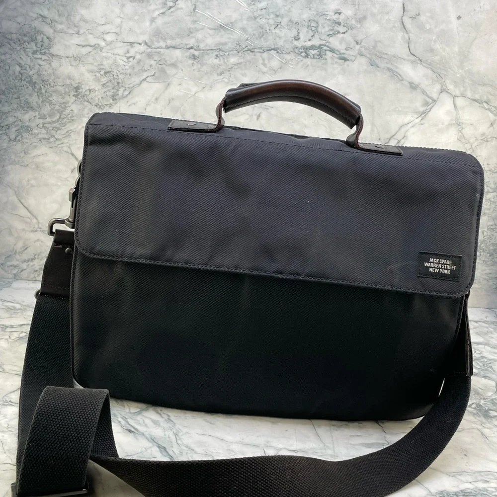 Jack Spade Black and Dark Brown Nylon Messenger Bag